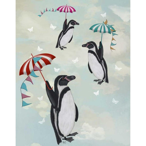 Floating Penguins Gold Ornate Wood Framed Art Print with Double Matting by Fab Funky