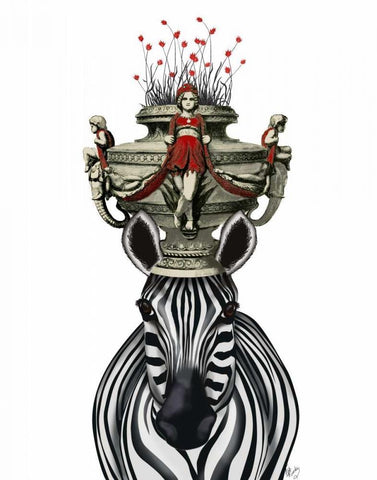 Zebra Head Trophy White Modern Wood Framed Art Print with Double Matting by Fab Funky