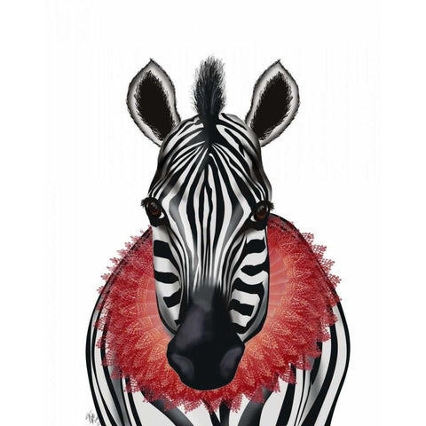 Zebra and Red Ruff Black Modern Wood Framed Art Print with Double Matting by Fab Funky