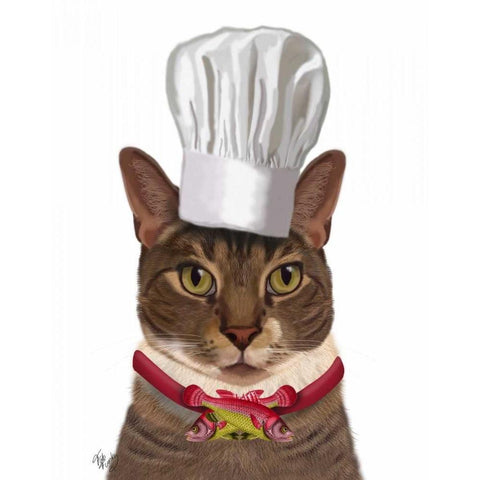 Cat Chef Black Modern Wood Framed Art Print with Double Matting by Fab Funky