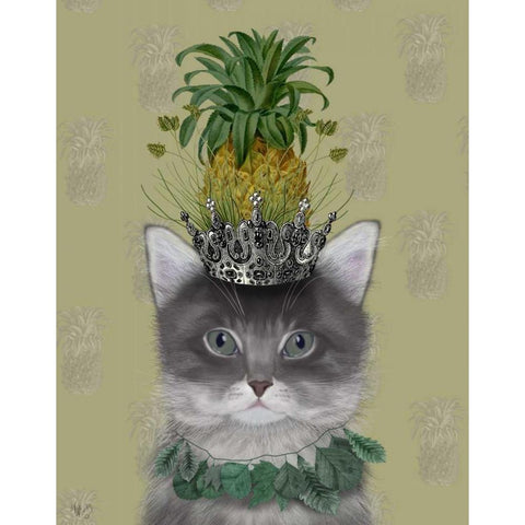 Cat, Pineapple Puss Gold Ornate Wood Framed Art Print with Double Matting by Fab Funky