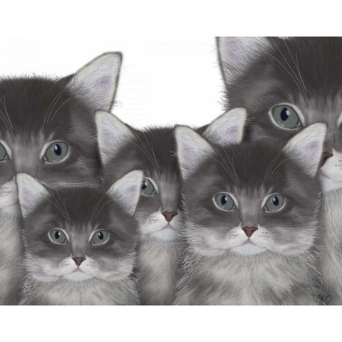 Cat Family White Modern Wood Framed Art Print by Fab Funky