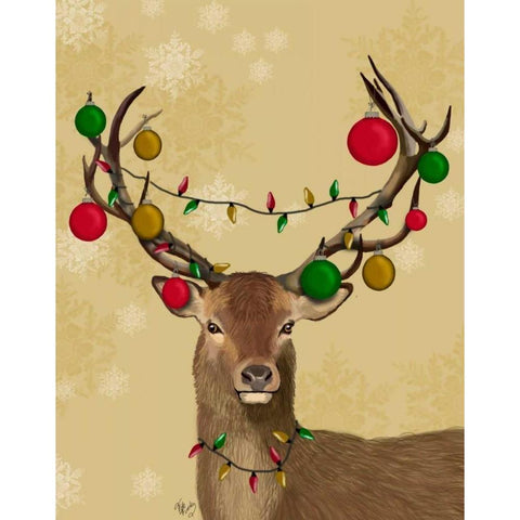 Stag and Baubles Black Modern Wood Framed Art Print with Double Matting by Fab Funky