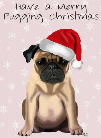 Merry Pugging Christmas White Modern Wood Framed Art Print with Double Matting by Fab Funky