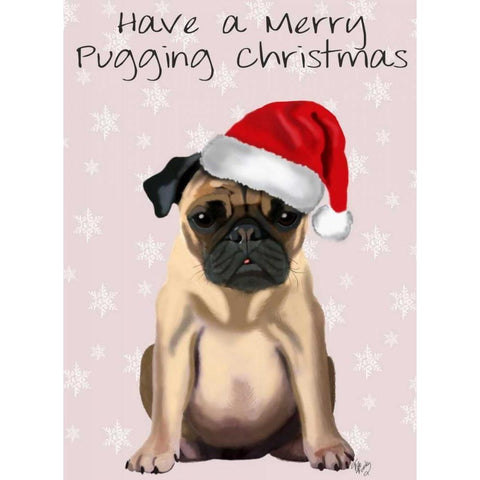 Merry Pugging Christmas Black Modern Wood Framed Art Print with Double Matting by Fab Funky