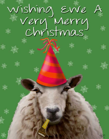 Wishing Ewe A Very Merry Christmas White Modern Wood Framed Art Print with Double Matting by Fab Funky