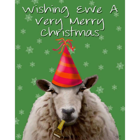 Wishing Ewe A Very Merry Christmas Black Modern Wood Framed Art Print with Double Matting by Fab Funky