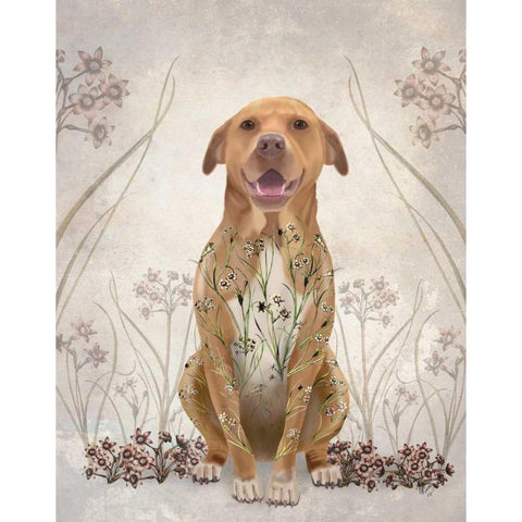 Pit Bull with Floral Tattoo White Modern Wood Framed Art Print by Fab Funky