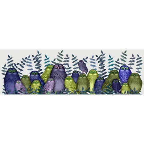 Electric Owls, Purple and Lime Black Modern Wood Framed Art Print with Double Matting by Fab Funky