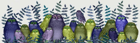 Electric Owls, Purple and Lime Black Ornate Wood Framed Art Print with Double Matting by Fab Funky