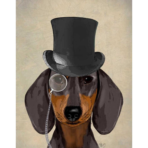 Dachshund, Formal Hound and Hat Gold Ornate Wood Framed Art Print with Double Matting by Fab Funky