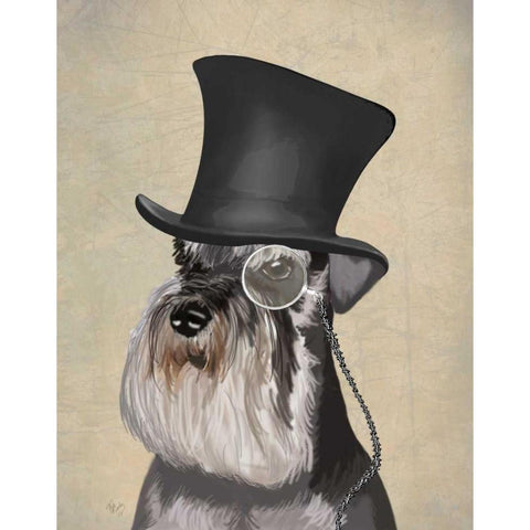 Schnauzer, Formal Hound and Hat Black Modern Wood Framed Art Print with Double Matting by Fab Funky