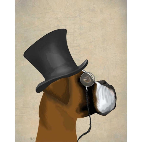 Boxer, Formal Hound and Hat White Modern Wood Framed Art Print by Fab Funky