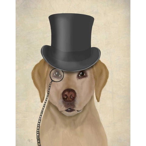 Yellow Labrador, Formal Hound and Hat White Modern Wood Framed Art Print by Fab Funky