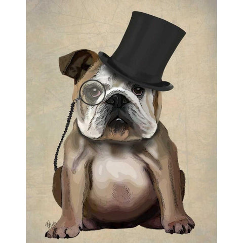 English Bulldog, Formal Hound and Hat Black Modern Wood Framed Art Print with Double Matting by Fab Funky