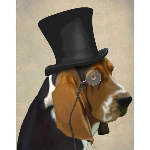 Basset Hound, Formal Hound and Hat Black Modern Wood Framed Art Print with Double Matting by Fab Funky