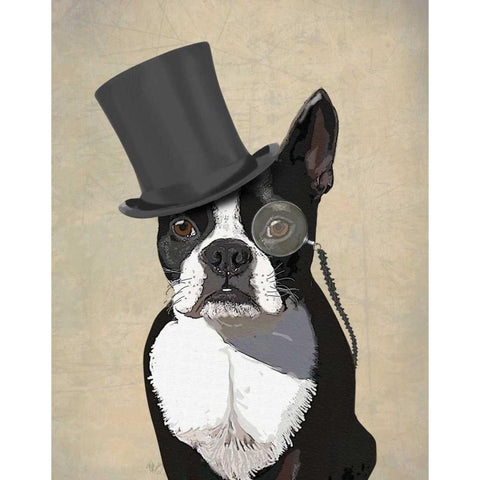 Boston Terrier, Formal Hound and Hat Gold Ornate Wood Framed Art Print with Double Matting by Fab Funky