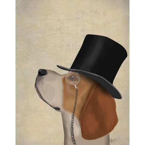 Beagle, Formal Hound and Hat White Modern Wood Framed Art Print by Fab Funky