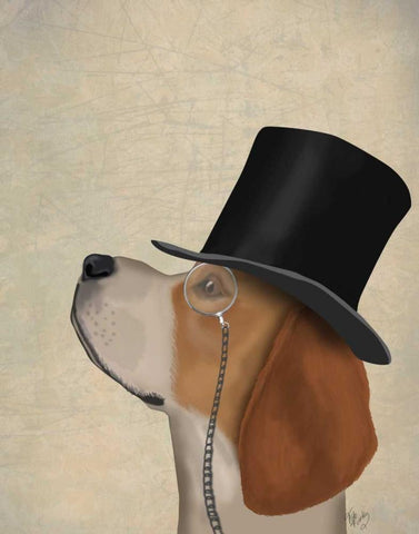 Beagle, Formal Hound and Hat Black Ornate Wood Framed Art Print with Double Matting by Fab Funky