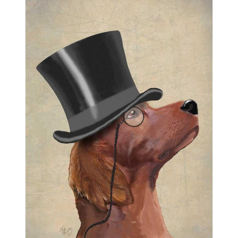 Red Setter, Formal Hound and Hat Black Modern Wood Framed Art Print with Double Matting by Fab Funky