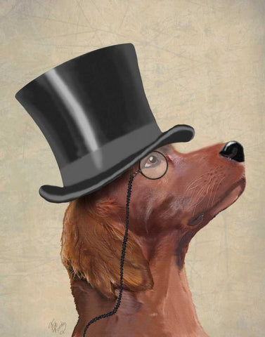 Red Setter, Formal Hound and Hat Black Ornate Wood Framed Art Print with Double Matting by Fab Funky