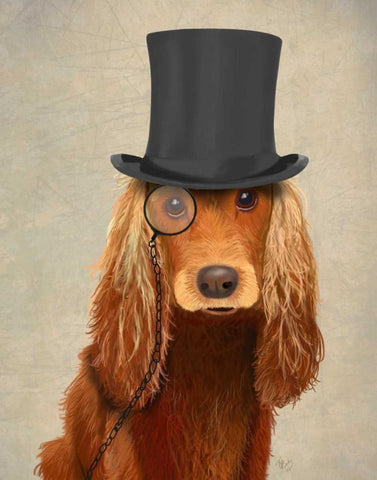 Cocker Spaniel, Formal Hound and Hat Black Ornate Wood Framed Art Print with Double Matting by Fab Funky