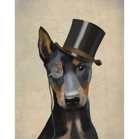 Doberman, Formal Hound and Hat Black Modern Wood Framed Art Print with Double Matting by Fab Funky