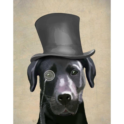 Black Labrador, Formal Hound and Hat Black Modern Wood Framed Art Print with Double Matting by Fab Funky