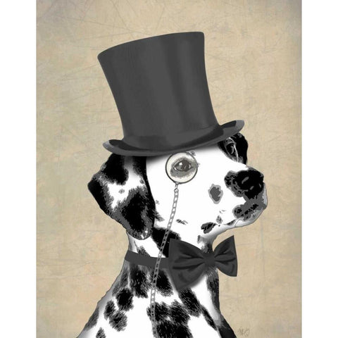 Dalmatian, Formal Hound and Hat White Modern Wood Framed Art Print by Fab Funky