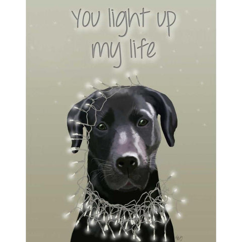 Black Labrador, You Light Up Gold Ornate Wood Framed Art Print with Double Matting by Fab Funky