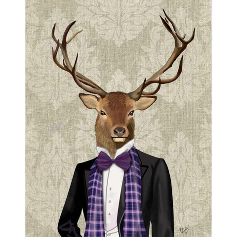 Deer in Evening Suit, Portrait Gold Ornate Wood Framed Art Print with Double Matting by Fab Funky