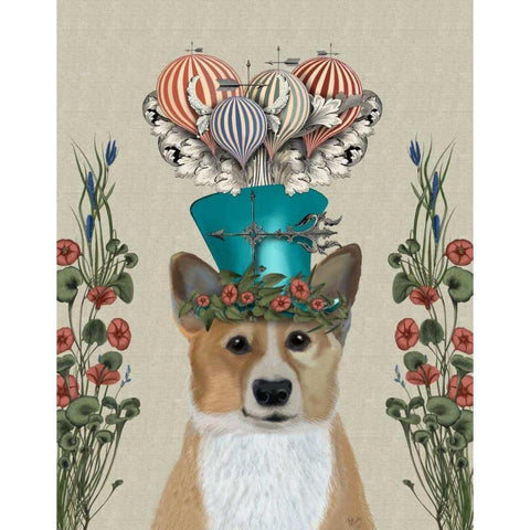 Corgi Milliners Dog White Modern Wood Framed Art Print by Fab Funky