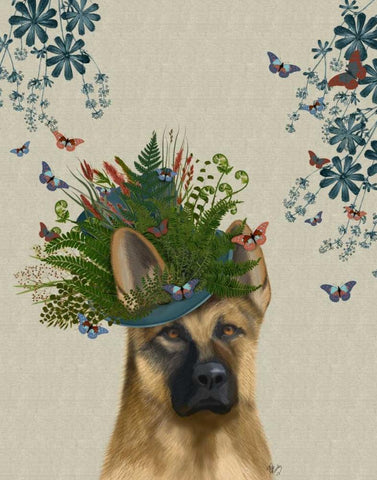 German Shepherd Milliners Dog Black Ornate Wood Framed Art Print with Double Matting by Fab Funky