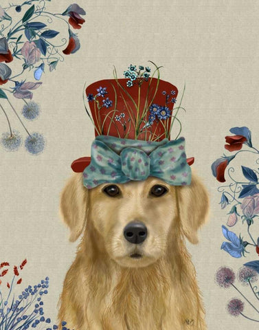 Golden Retriever Milliners Dog White Modern Wood Framed Art Print with Double Matting by Fab Funky