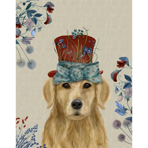 Golden Retriever Milliners Dog Black Modern Wood Framed Art Print by Fab Funky