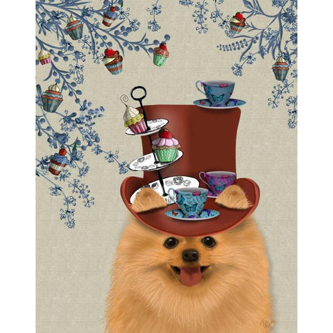 Pomeranian Milliners Dog Black Modern Wood Framed Art Print with Double Matting by Fab Funky