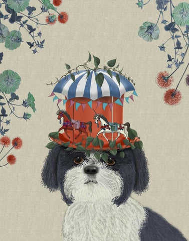 Shih Tzu Milliners Dog White Modern Wood Framed Art Print with Double Matting by Fab Funky