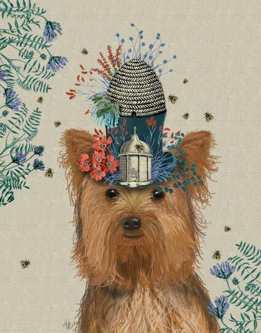 Yorkshire Terrier Milliners Dog Black Ornate Wood Framed Art Print with Double Matting by Fab Funky