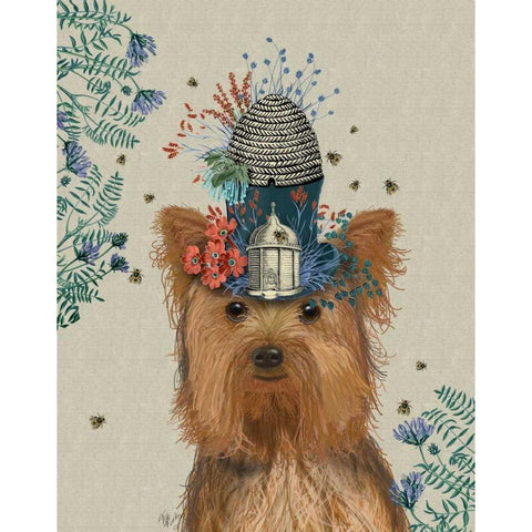 Yorkshire Terrier Milliners Dog White Modern Wood Framed Art Print by Fab Funky