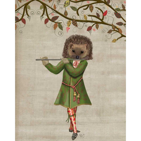 Hedgehog Minstrel White Modern Wood Framed Art Print by Fab Funky