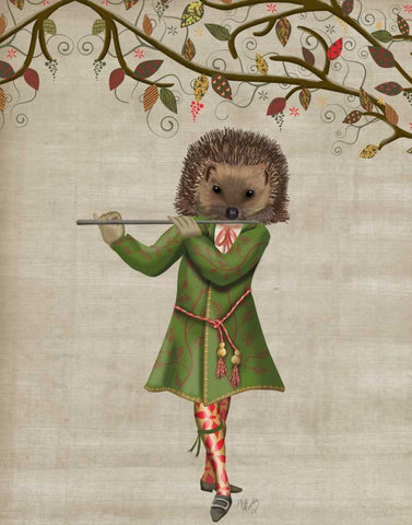 Hedgehog Minstrel Black Ornate Wood Framed Art Print with Double Matting by Fab Funky