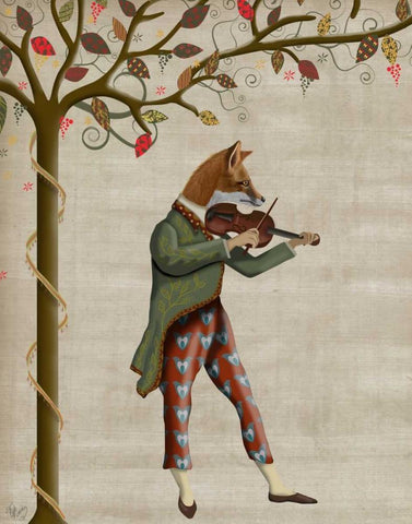 Fox Minstrel White Modern Wood Framed Art Print with Double Matting by Fab Funky