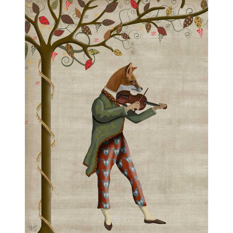 Fox Minstrel White Modern Wood Framed Art Print by Fab Funky