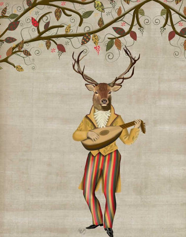 Deer Minstrel Black Ornate Wood Framed Art Print with Double Matting by Fab Funky