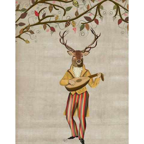 Deer Minstrel Black Modern Wood Framed Art Print with Double Matting by Fab Funky