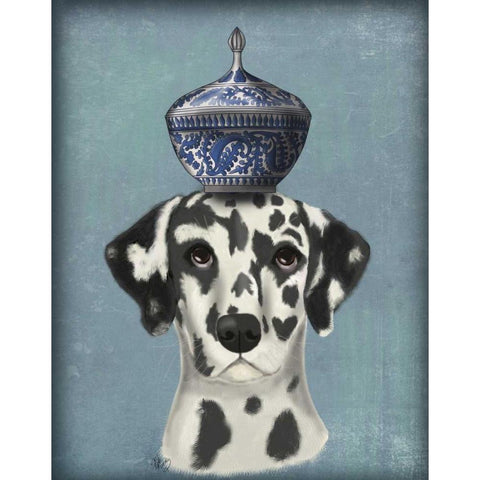 Dalmatian with Blue Vase Black Modern Wood Framed Art Print with Double Matting by Fab Funky