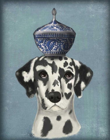 Dalmatian with Blue Vase Black Ornate Wood Framed Art Print with Double Matting by Fab Funky