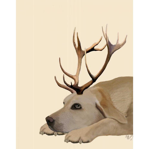 Labrador with Antlers Black Modern Wood Framed Art Print with Double Matting by Fab Funky