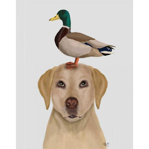 Labrador and Duck Black Modern Wood Framed Art Print with Double Matting by Fab Funky