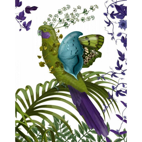 Fantasy Parrot 1 White Modern Wood Framed Art Print by Fab Funky